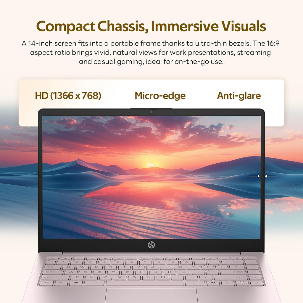 HP Stream 14' HD Student&Business Laptop with AI Copilot, Intel Processor N150, 4GB RAM, 1.12TB Storage (128GB UFS + 1TB Docking Station), 1 Year Office 365, Intel Graphics, Win 11, Tranquil Pink