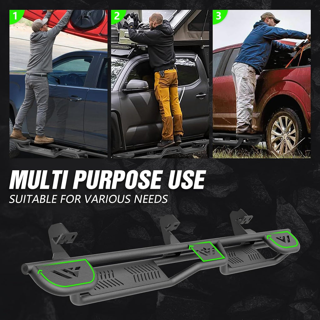 YZONA Running Boards Crew Cab Compatible with 2009-2014 Ford F150 F-150 SuperCrew Cab Super Duty Side Steps, Three Raised Steps Design Side Rail Nerf Bar Rock Sliders (4 Full Size Doors)