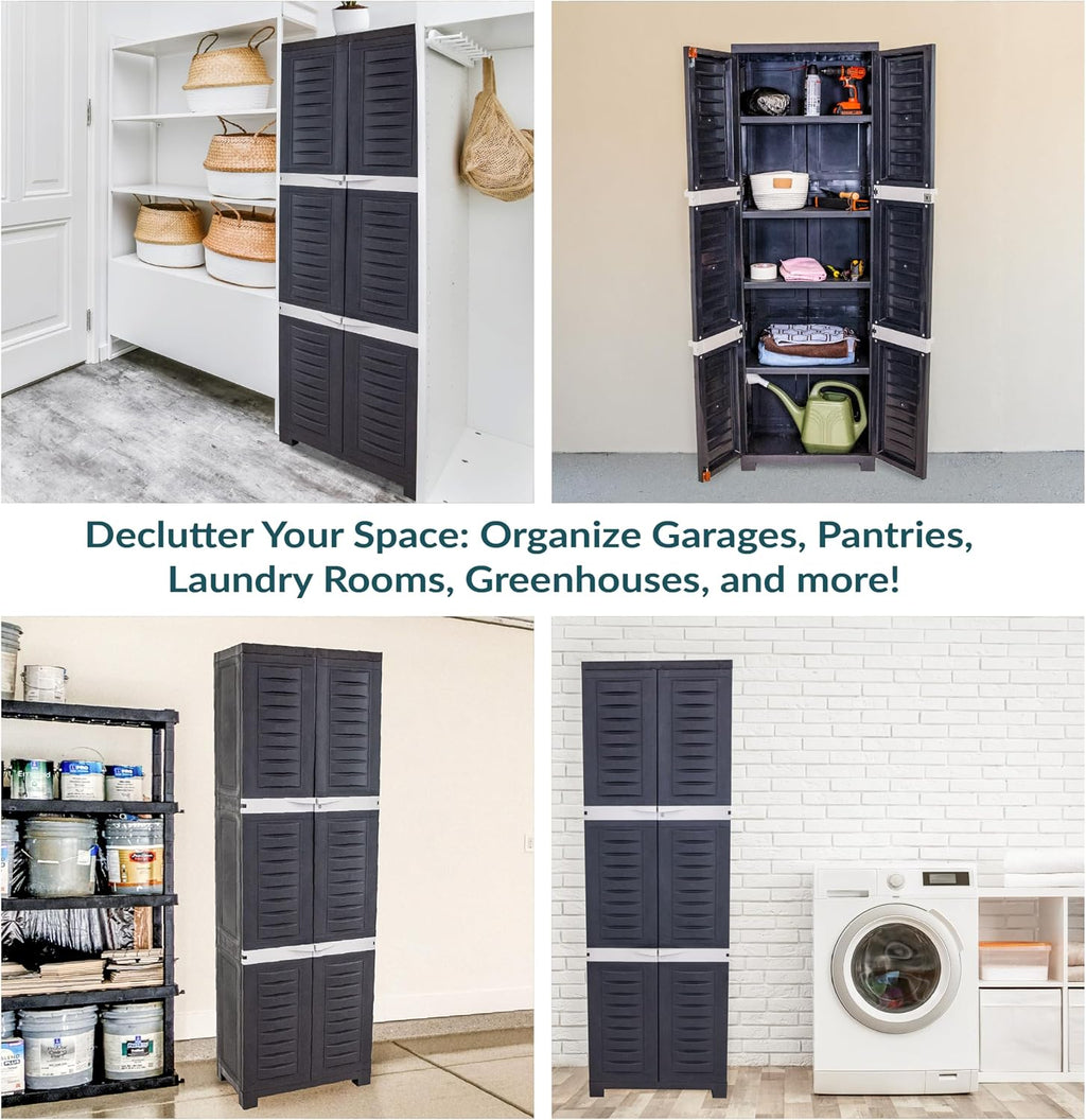 Sunnydaze 72' H Resin Garage Storage Cabinet - Garage Cabinet with Lockable Doors and Adjustable Shelves - Freestanding Utility Storage for Laundry Room, Office, Basement - Shadow