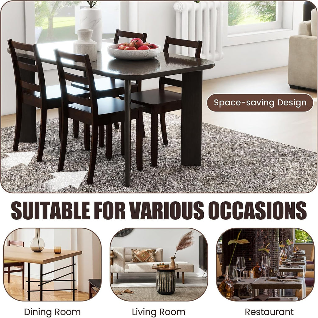 GOFLAME Dining Chairs Set of 4, Ladder Back Side Chairs with Solid Rubber Wood Legs & Non-Slip Food Pads, 4-Pack Space-Saving Armless Dining Chairs for Dining Room, Living Room, Restaurant, Brown