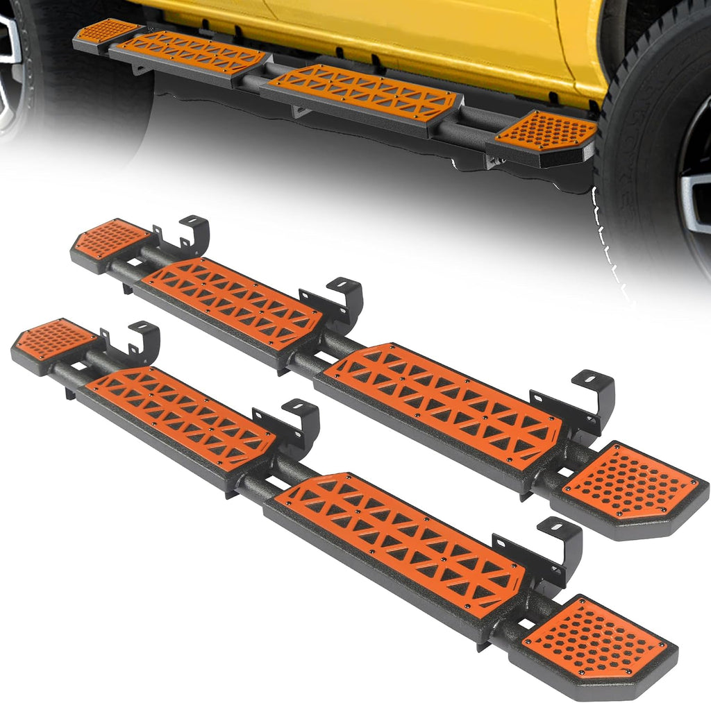 Orange Running Boards fit for Ford Bronco 4-Door 2021-2026 | (Excluding Bronco Sport), 7 inch non-slip rock rail side steps bars DIY painting orange panel stainless steel