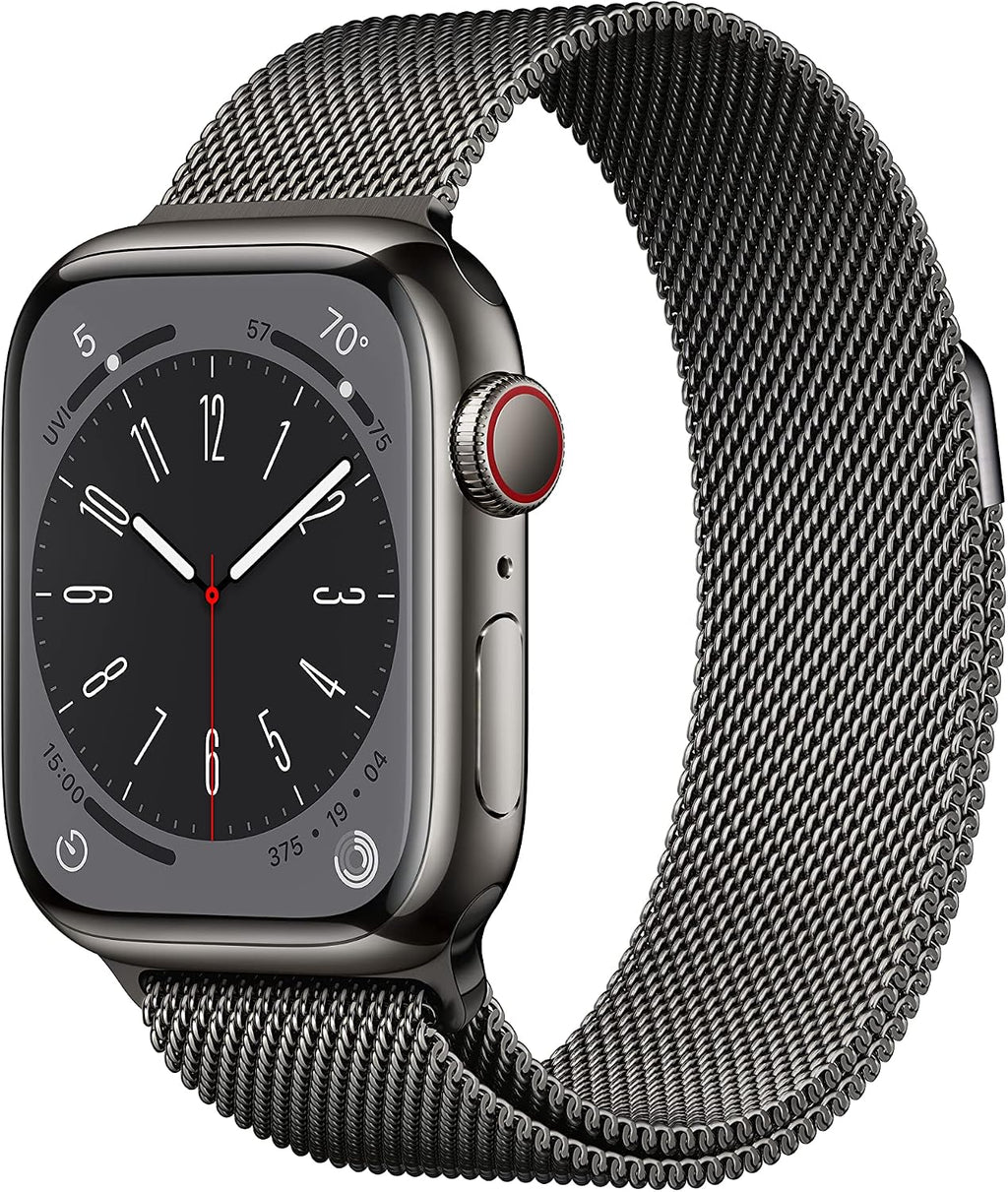 Apple Watch Series 8 (GPS + Cellular, 41MM) - Graphite Stainless Steel with Graphite Milanese Loop (Renewed)
