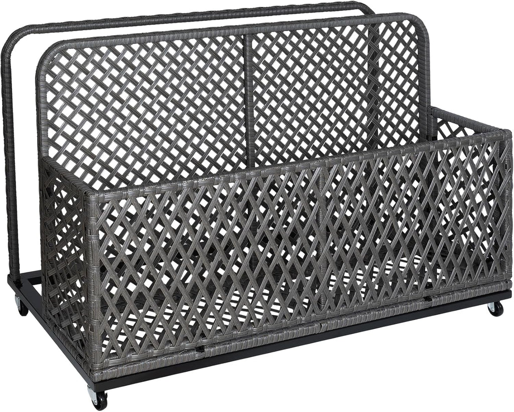 IDEALHOUSE Poolside Float Storage, Outdoor Storage, Patio Basket, Storage Box, PE Rattan Outdoor Pool Caddy with Rolling Wheels for Floaties, Patio, Pool, Beach-Sturdy & Movable, Diamond Gray