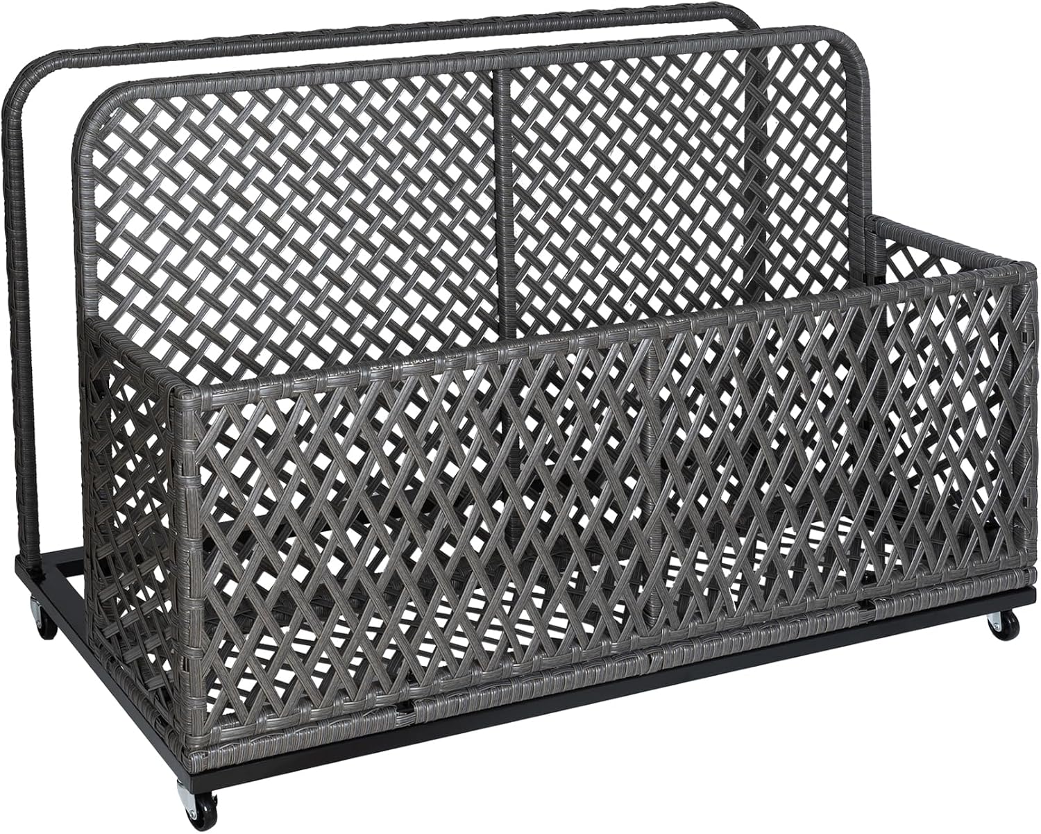 IDEALHOUSE Poolside Float Storage, Outdoor Storage, Patio Basket, Storage Box, PE Rattan Outdoor Pool Caddy with Rolling Wheels for Floaties, Patio, Pool, Beach-Sturdy & Movable, Diamond Gray