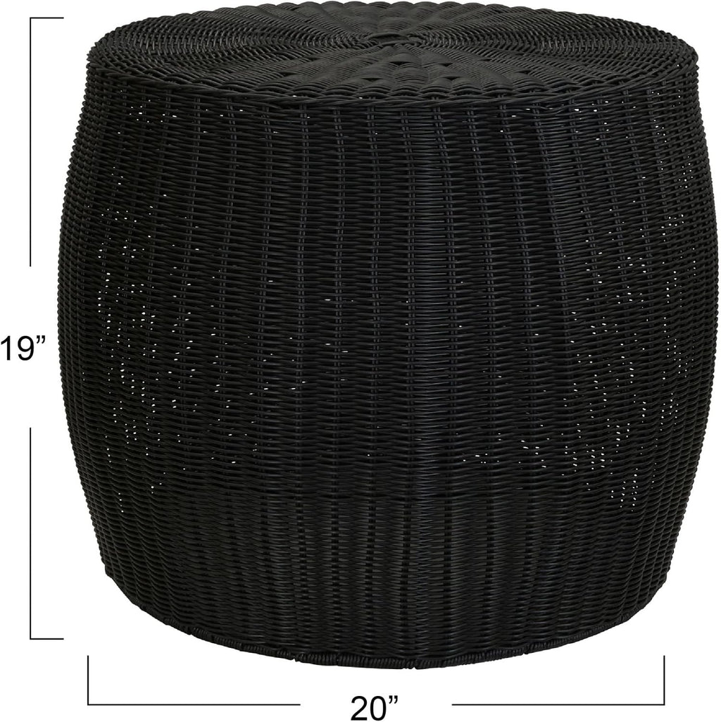 Household Essentials Handwoven Resin Barrel Side Table Storage Container, Black 18' H x 20' Dia.