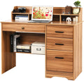 Catrimown Computer Desk with 4 Drawers and Hutch, Home Office Desk with File Drawer, 44' Rustic Oak Wood Desk, Study Table for Bedroom, Rustic Oak