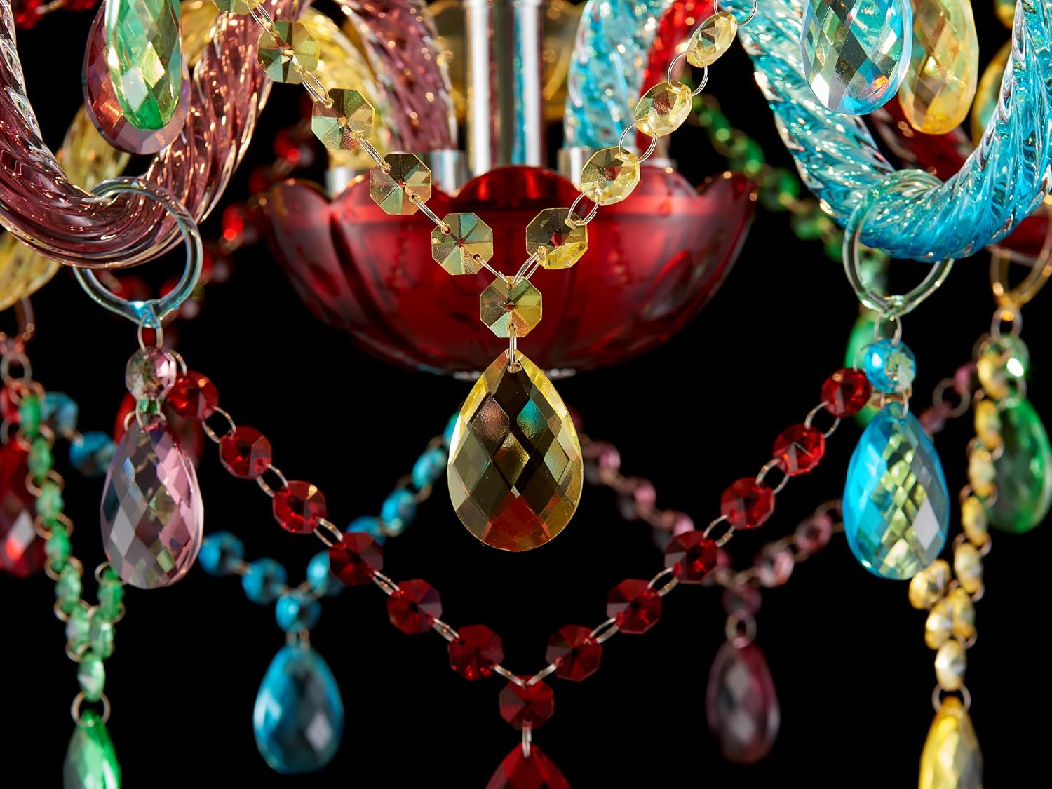5-Lights Children Chandeliers, Modern Candy Design, Colorful Crystal Chandeliers for Bedroom, Dining Room, D22.8'' × H33.5'', Adjustable Height (33.5'~70.9'), Youth Color & Chrome Finish Frame