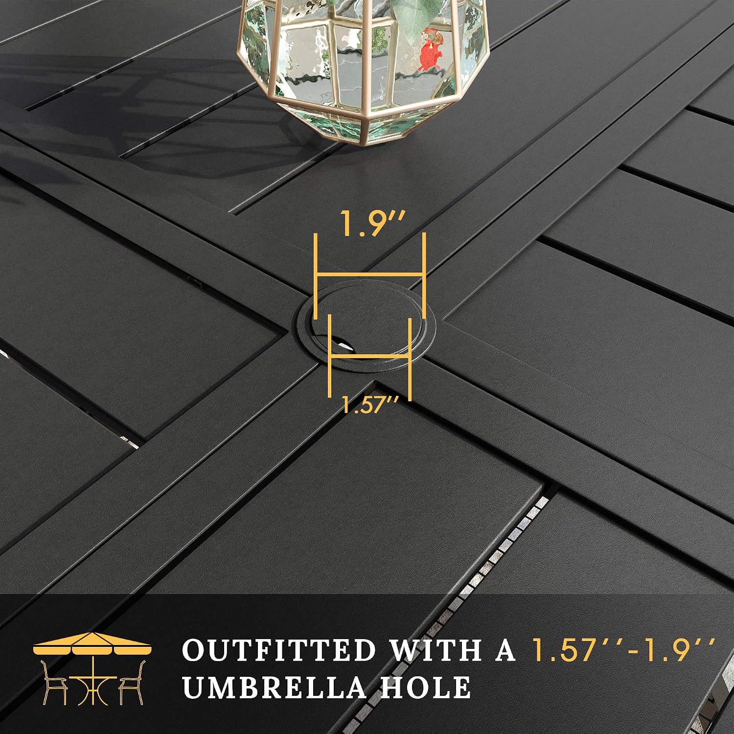 VICLLAX Round Patio Table with Adjustable Umbrella Hole for 4, All Weather Metal Outdoor Dining Table for Lawn Garden, 40.6' Outdoor Coffee Table, Black Tabletop