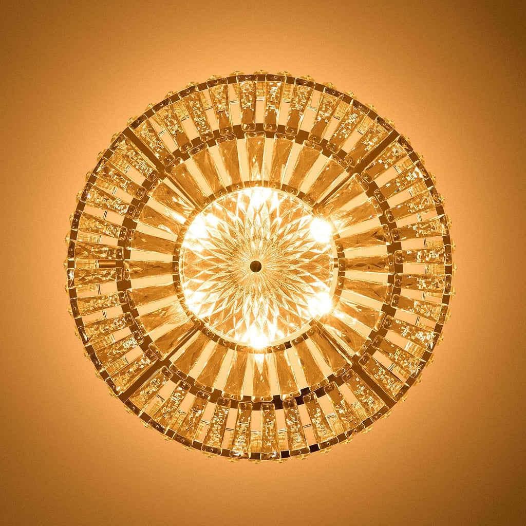 VONLUCE Cystal Ceiling Light Fixture, 6-Light Semi Flush Ceiling Light with Crystal Prisms, 21 in. Chandelier for Dining Room Bedroom Entryway, Kitchen, Nickel Metal Canopy, ETL Certificated
