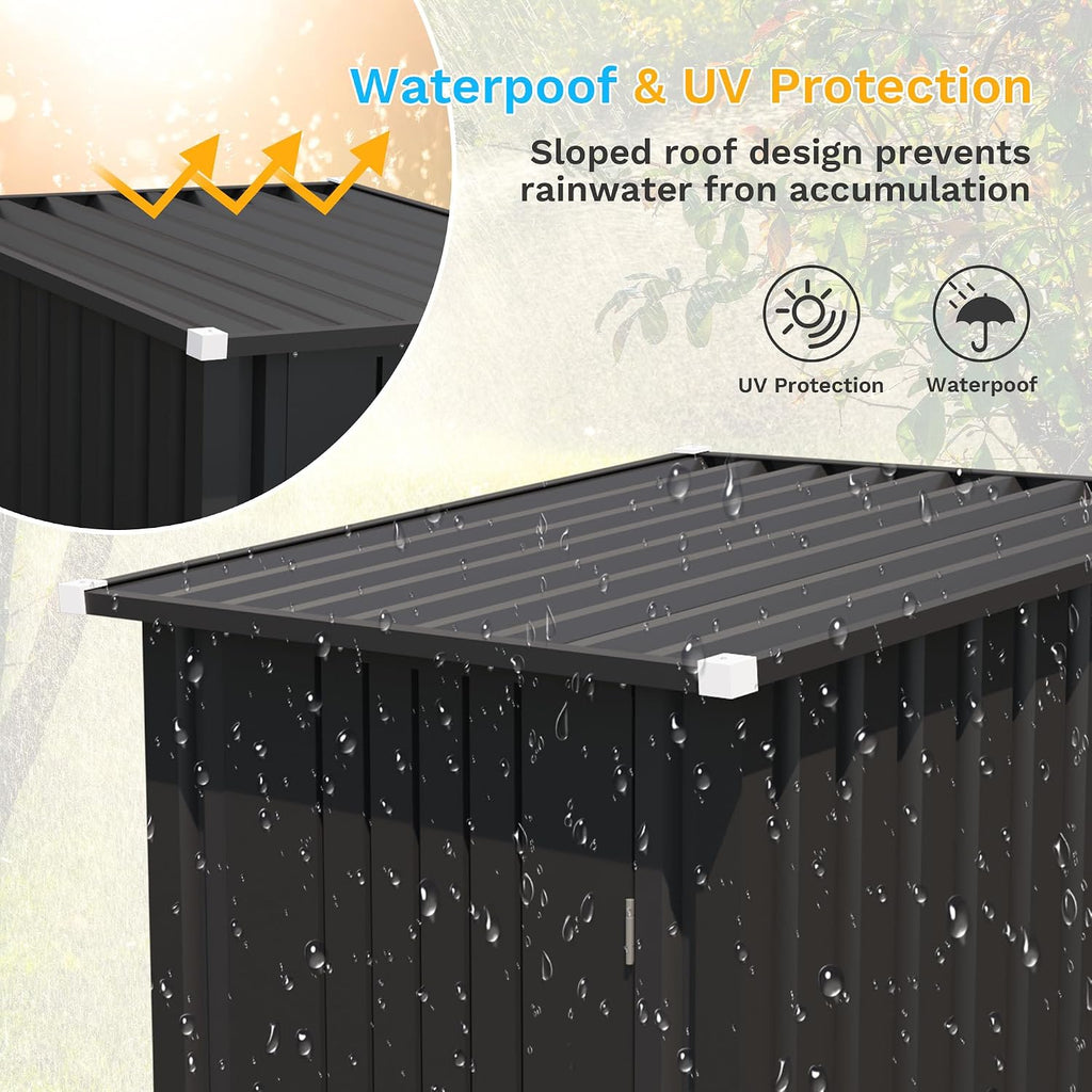 Patiowell 3x3 FT Storage Shed, Outdoor Metal Small Sheds with Lockable Door and Sloping Roof, Waterproof Outside Utility Garden Tool Shed for Patio Lawn Backyard, Black