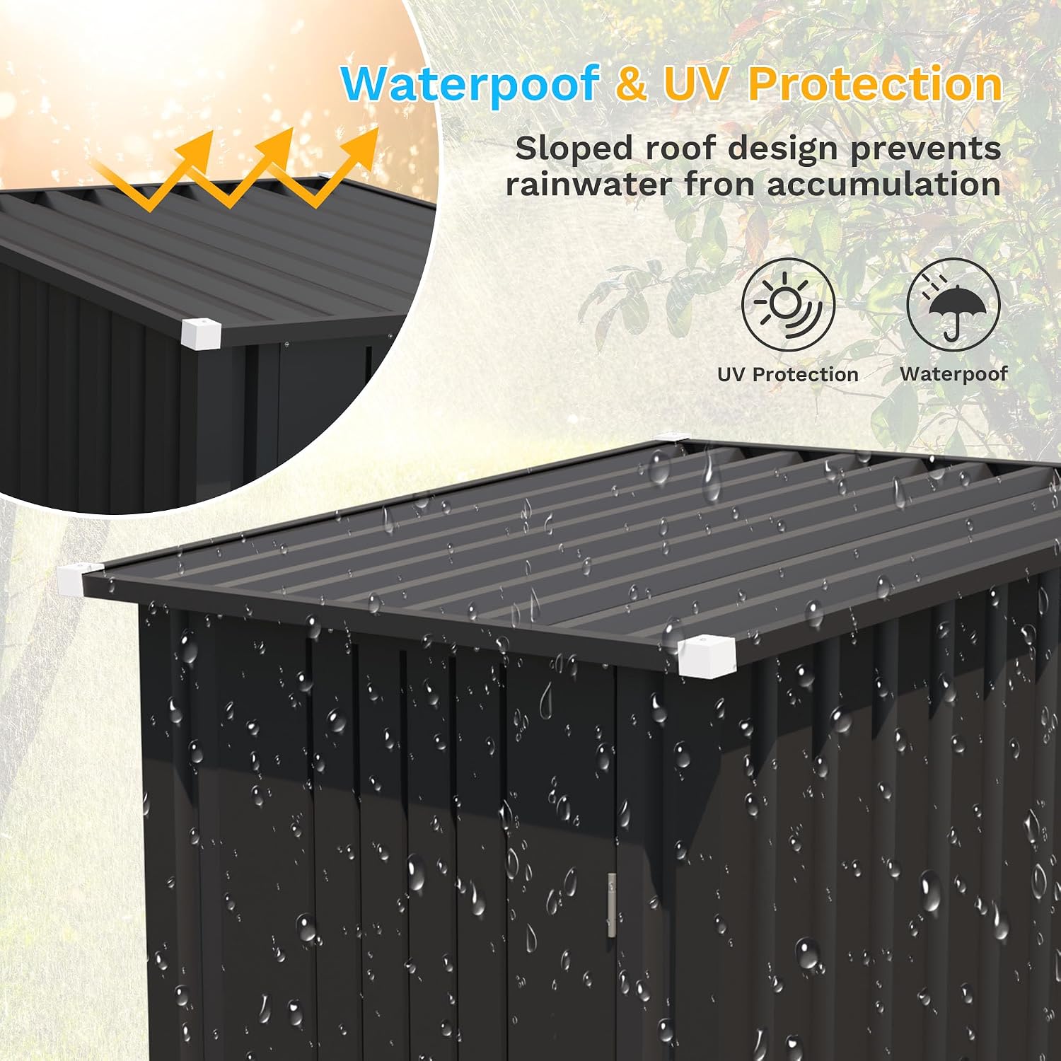 Patiowell 3x3 FT Storage Shed, Outdoor Metal Small Sheds with Lockable Door and Sloping Roof, Waterproof Outside Utility Garden Tool Shed for Patio Lawn Backyard, Black
