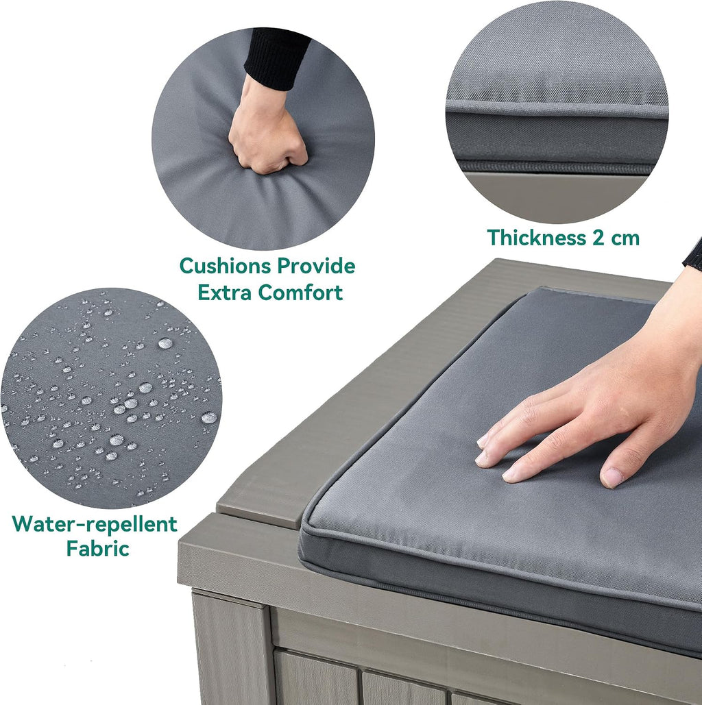 YITAHOME 120 Gallon Outdoor Storage Deck Box with Cushion, Large Resin Patio Storage for Outdoor Pillows, Garden Tools and Pool-Supplies, Waterproof, Lockable (Taupe)