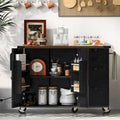 54.5' Farmhouse Kitchen Island with Power Outlet, Kitchen Storage Island with Internal Storage Rack, Drop Leaf, Spice Rack, Rolling Kitchen Cart on Wheels, for Home, Living Room and Dining Room,Black