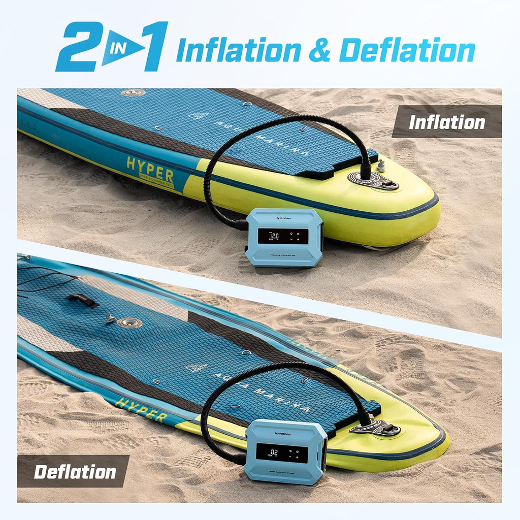 Hydrohero Rechargeable Paddle Board Pump, Max 20PSI SUP Pump Electric Portable, Intelligent Dual Stage Inflation & Deflation, LED Display, Auto-Off for Paddleboards, Kayaks, Inflatable Boats, Tents