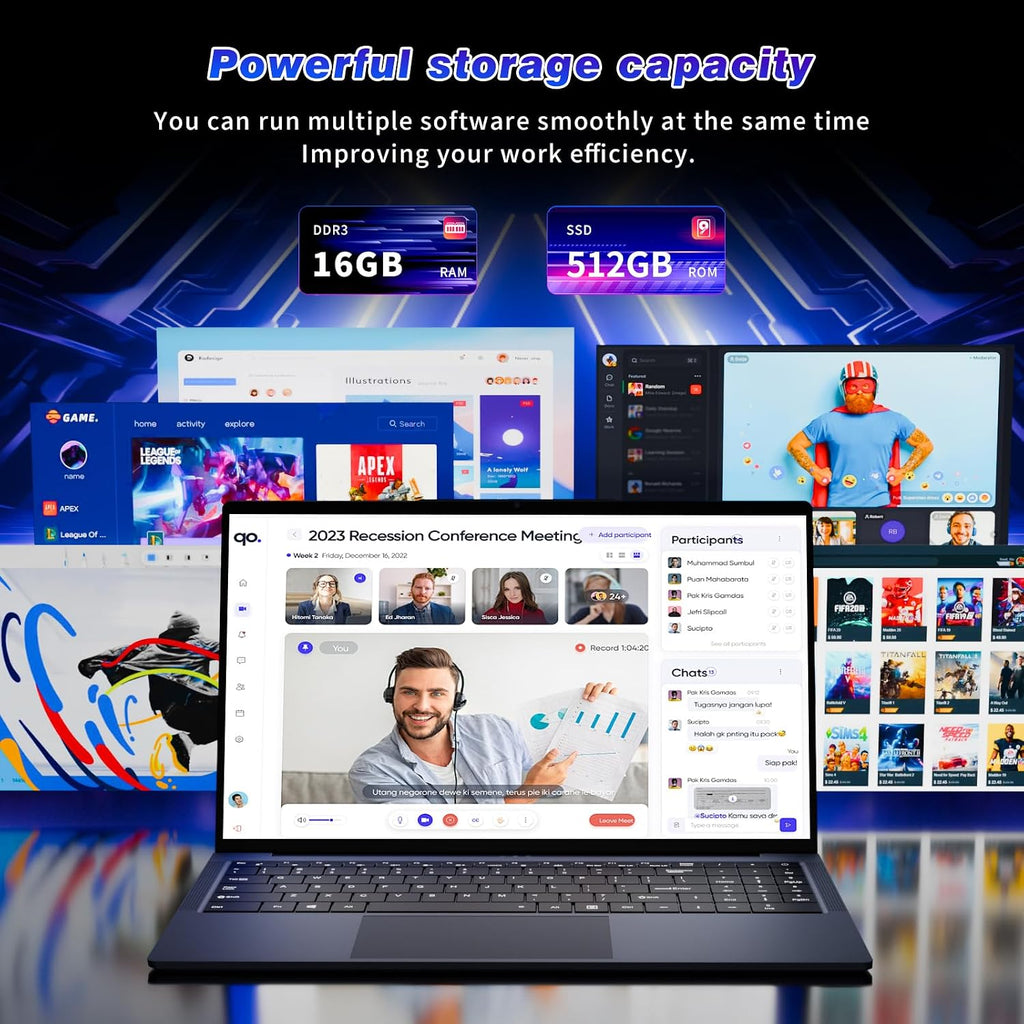 16 Inch Laptop Computer, FHD IPS 1200p Screen, Gaming Laptop i5 (Up to 3.6GHz) for 16GB RAM 512GB SSD,Dual Band WiFi BT5.0丨Long Lasting Battery丨Win 11 Pro Gaming PC, Notebook for Business Student