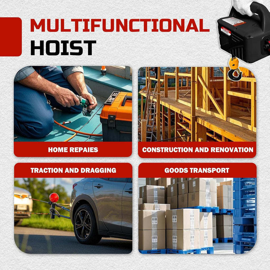 3-in-1 Electric Hoist 110 Volt,1100LBS Portable Electric Winch with Manual/Cable/Wireless Remote Control for Garage, Warehouse, Factory Lifting Towing