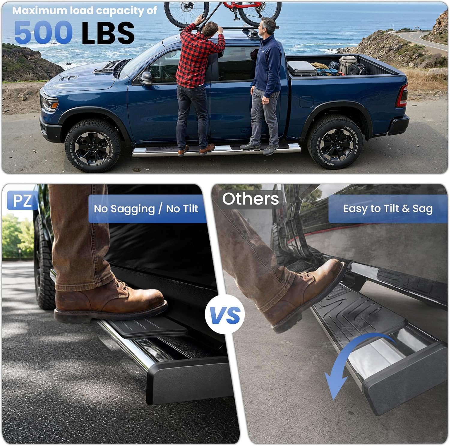 PZ 6.5' Running Boards Anti-Slip Side Steps Stainless Steel Compatible with 2019 Chevy Silverado 1500LD Crew Cab,500LBS No Drill Truck Running Boards Direct Fit Nerf Bar