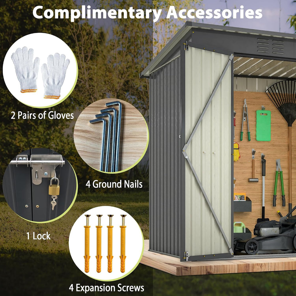 Thanaddo 4x6 ft Metal Shed Outdoor Storage Shed,Metal Steel Utility Tool Shed Storage House with Double Lockable Doors and Air Vent for Backyard Garden Patio Lawn Black