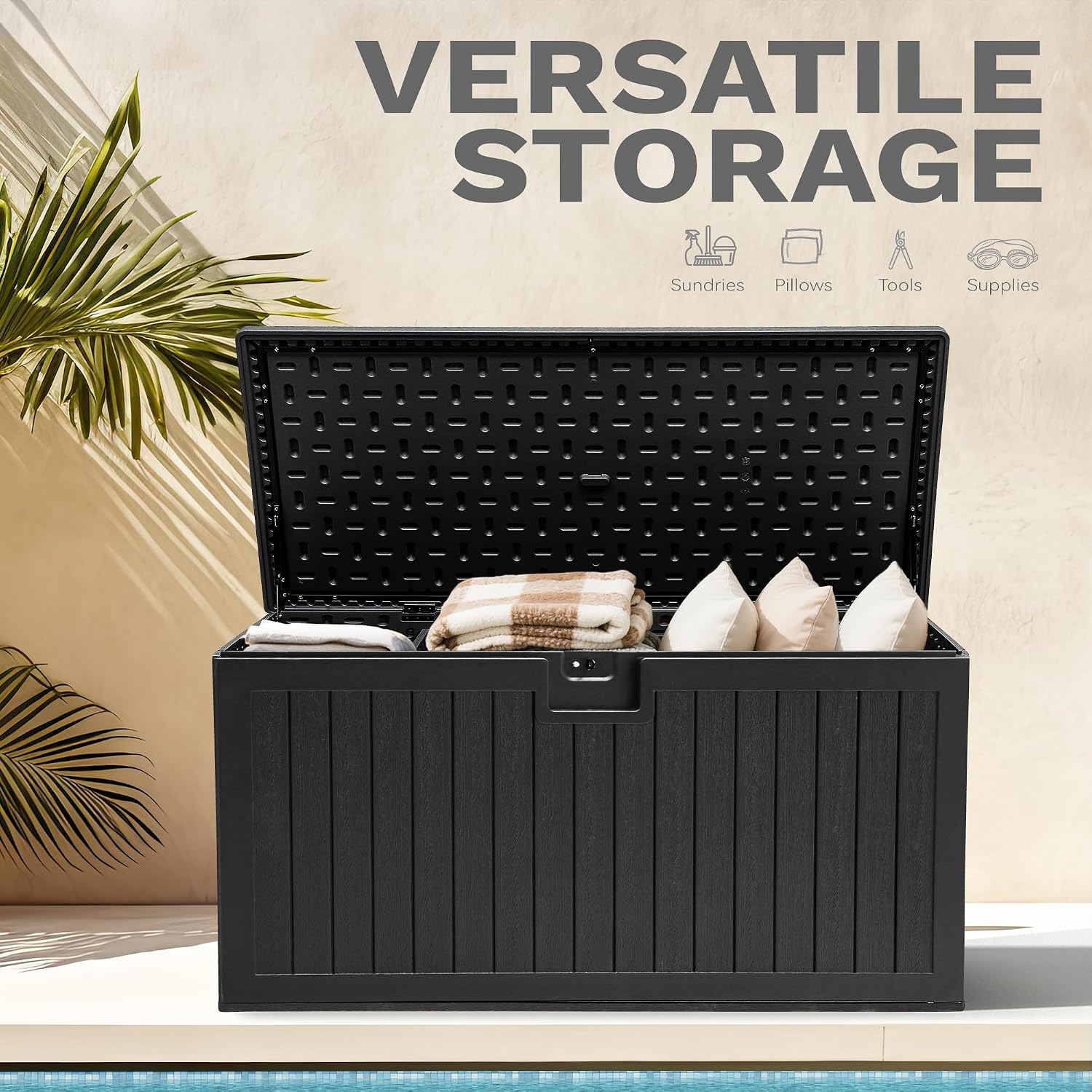 DWVO 180 Gallon Double-Wall Deck Box, XL Large Resin Outdoor Storage Box, Lockable & Waterproof, Double as Seating, 1000lbs Capacity (Black)