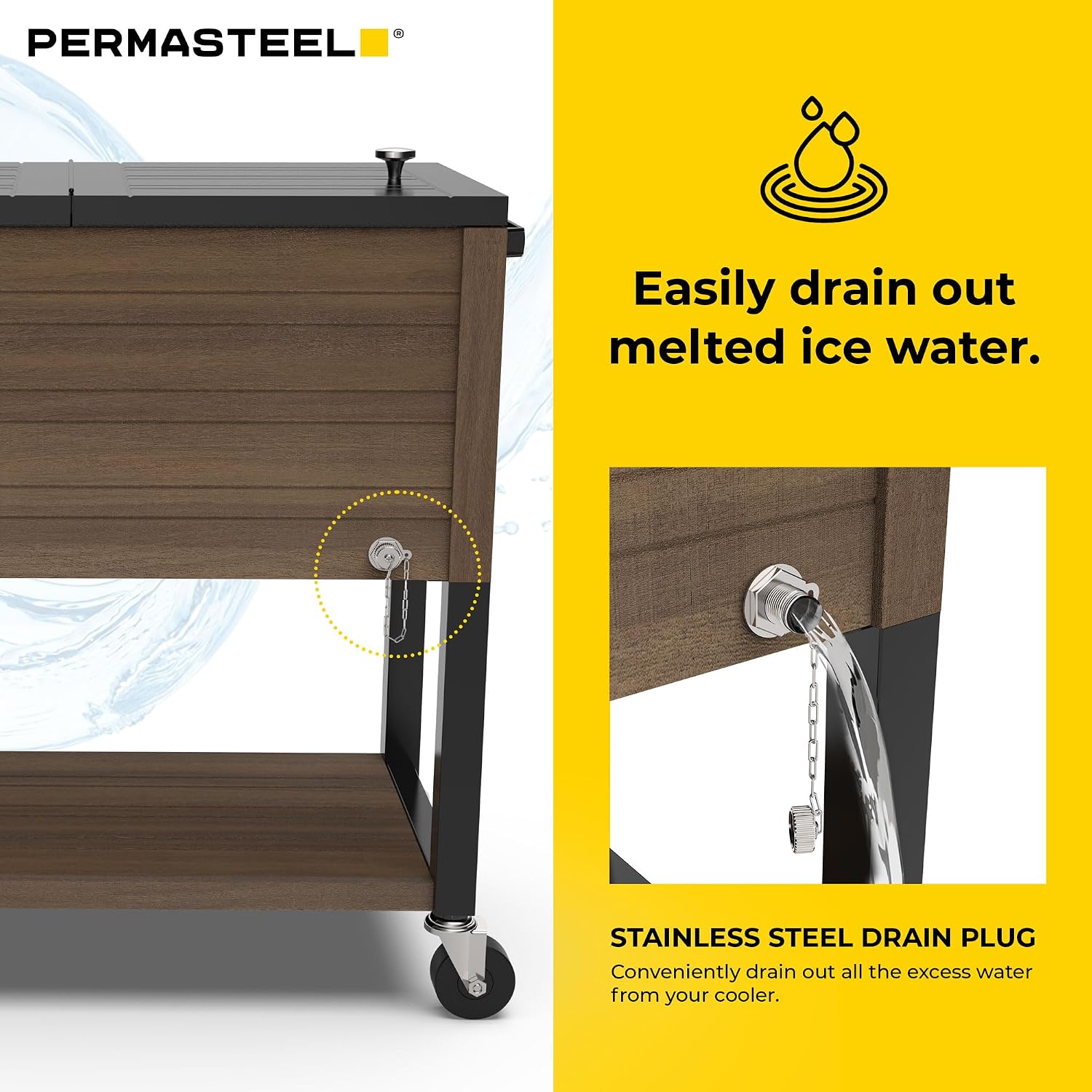 Permasteel 80 Quart Party Cooler, Rolling Ice Chest with Wheels and Handles for Indoor Outdoor Patio