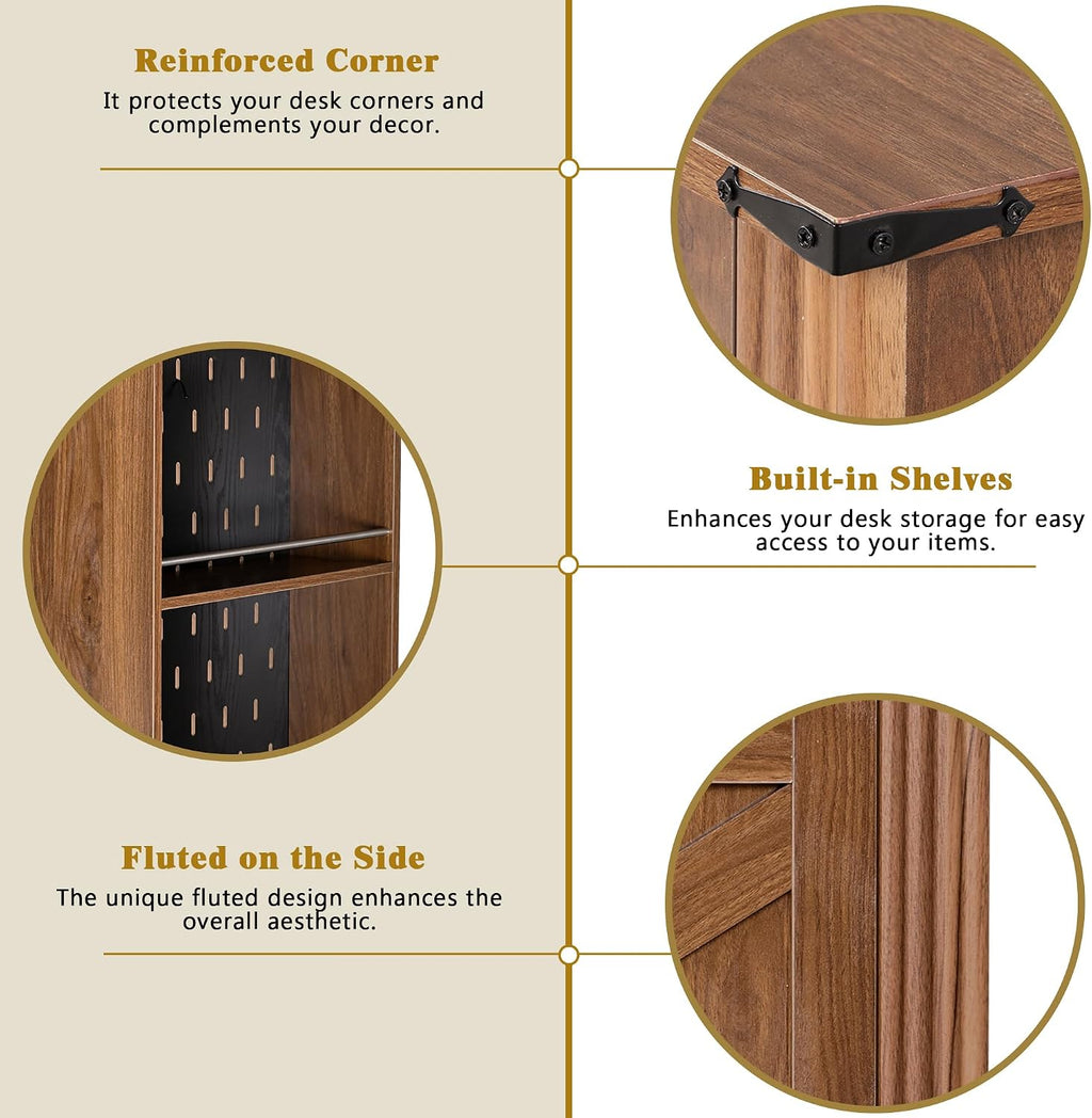 RiteSune 55' Farmhouse Computer Desk with Power Outlets, Removable Monitor Stand with Drawers, Keyboard Tray & Storage Cabinet, Home Office Writing Desk with Pegboard Organizer