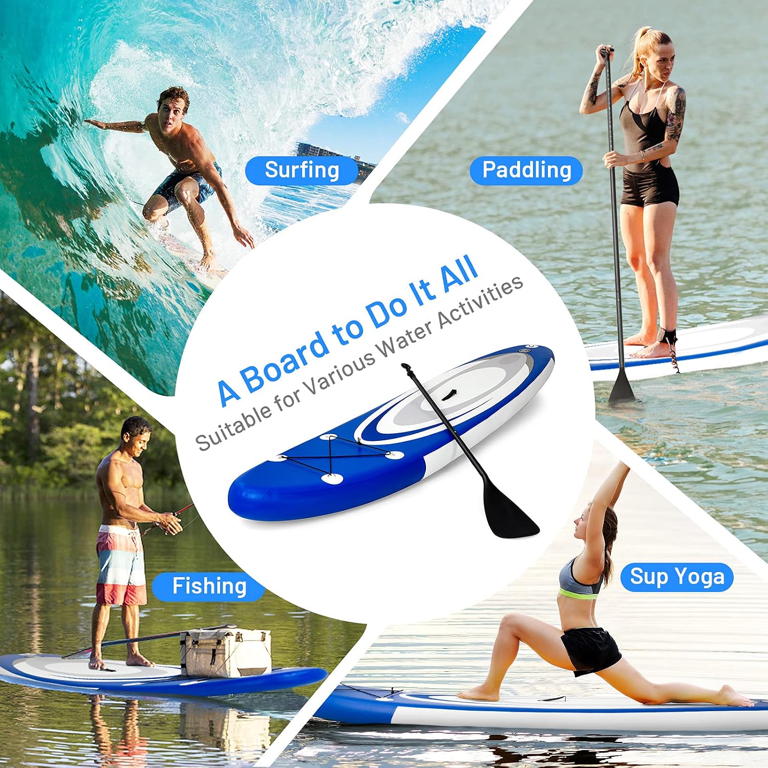 GYMAX Inflatable Stand Up Paddle Board, 6' SUP with Premium Complete Accessories, Backpack, Pump, Leash, Paddle & Removable Fins, Portable Stand Up Boat for All Skill Level