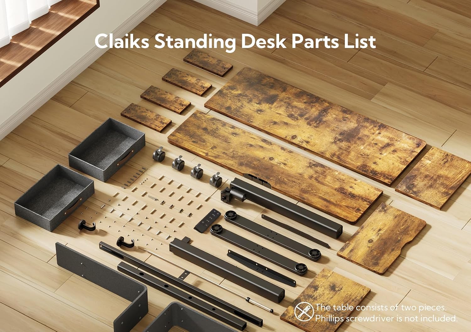 Claiks Standing Desk with Drawers, Adjustable Stand Up Electric Standing Desk Adjustable Height with Storage Shelf and Splice Board, 59 Inch, Rustic Brown