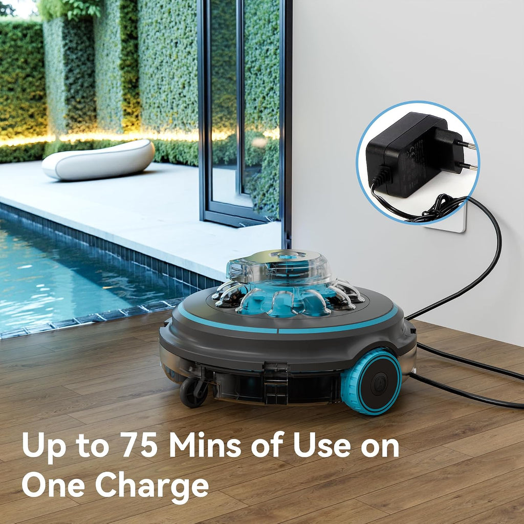 65 Cordless Robotic Pool Cleaner for Above Ground & Inground Pools, Automatic Pool Floor Vacuum with Dual Filtration, 75 Min Runtime, Transparent Design for Leaves, Sand & Debris
