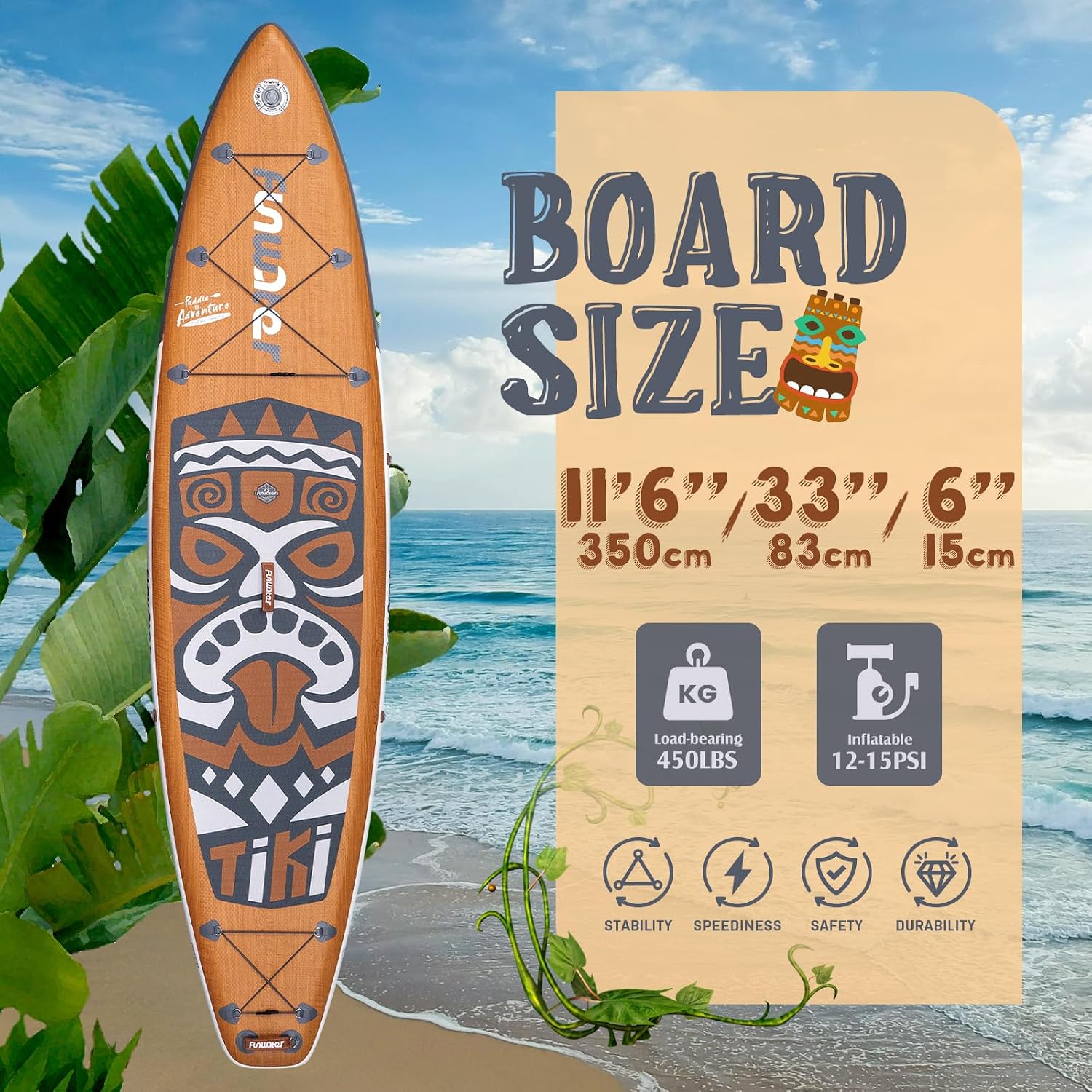 FunWater 8'/10'/10'6'/11'6' Inflatable Stand Up Paddle Board with Premium SUP Paddleboard Accessories, Wide Stable Anti-Slip EVA Deck,Paddle Boards for Adults & Youth of All Skill Levels