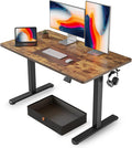 FEZIBO 48 x 24 Inch Standing Desk with Drawer, Sit Stand Computer Desk, Ergonomic Workstation, Home Office Stand Up Table with Storage &2 Hooks, Rustic Brown