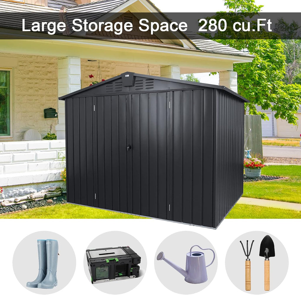 Domi Outdoor Storage Shed 8.2'x 6.2', Metal Garden Shed for Bike, Trash Can, Tools, Lawn Mowers, Pool Toys, Galvanized Steel Outdoor Storage Cabinet with Lockable Door for Backyard, Patio, Lawn