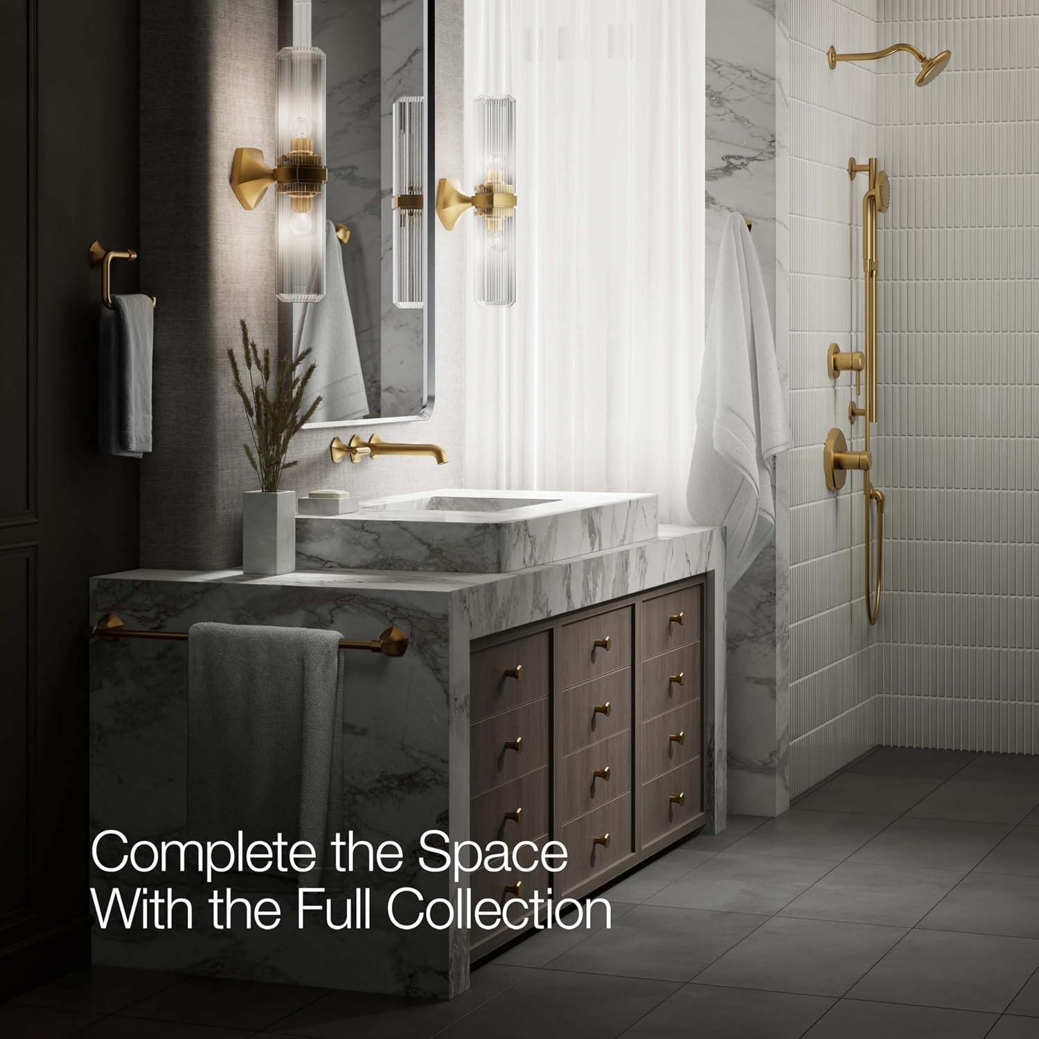 KOHLER T27013-4-2MB Occasion Wall-Mount Bathroom Sink Faucet Lever Handle Trim in Vibrant Brushed Moderne Brass