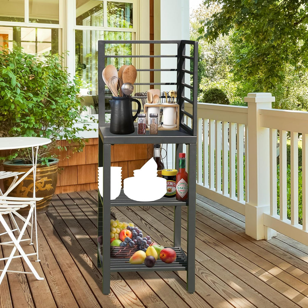 Domi Outdoor Kitchen Island with Storage, Aluminum Kitchen Island Prep Table with Double Storage Rack, Freestanding Corner Cabinet with Protective Cover Indoor Outdoor
