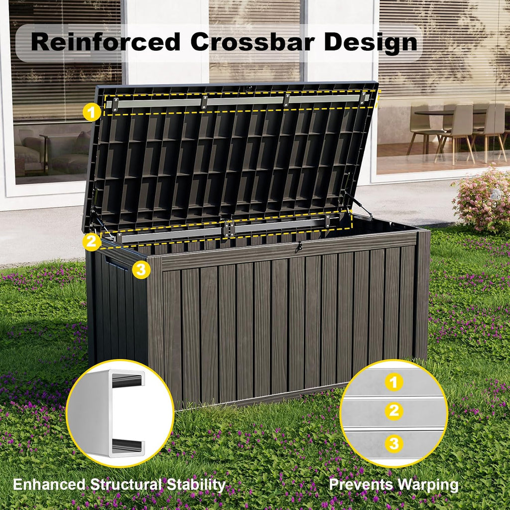 ROJIK 180 Gallon Outdoor Storage Box Waterproof-Patio Furniture Resin Deck Box, Garden Tools, Cushions, Pool Accessories Storage Bench with Lockable Lid and Side Handles (Black, 180 Gal)