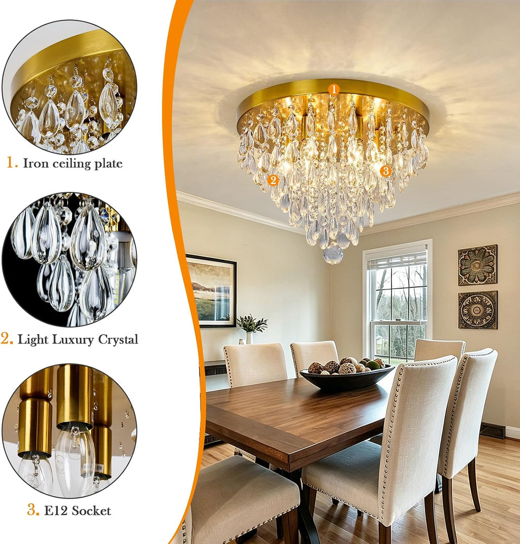 YYJLX Modern Crustal Ceiling Light Fixture Large Flush Mount Ceiling Light 6 Light Ceiling Chandelier for Bedroom Foyer Living Room Dining Room Kitchen.