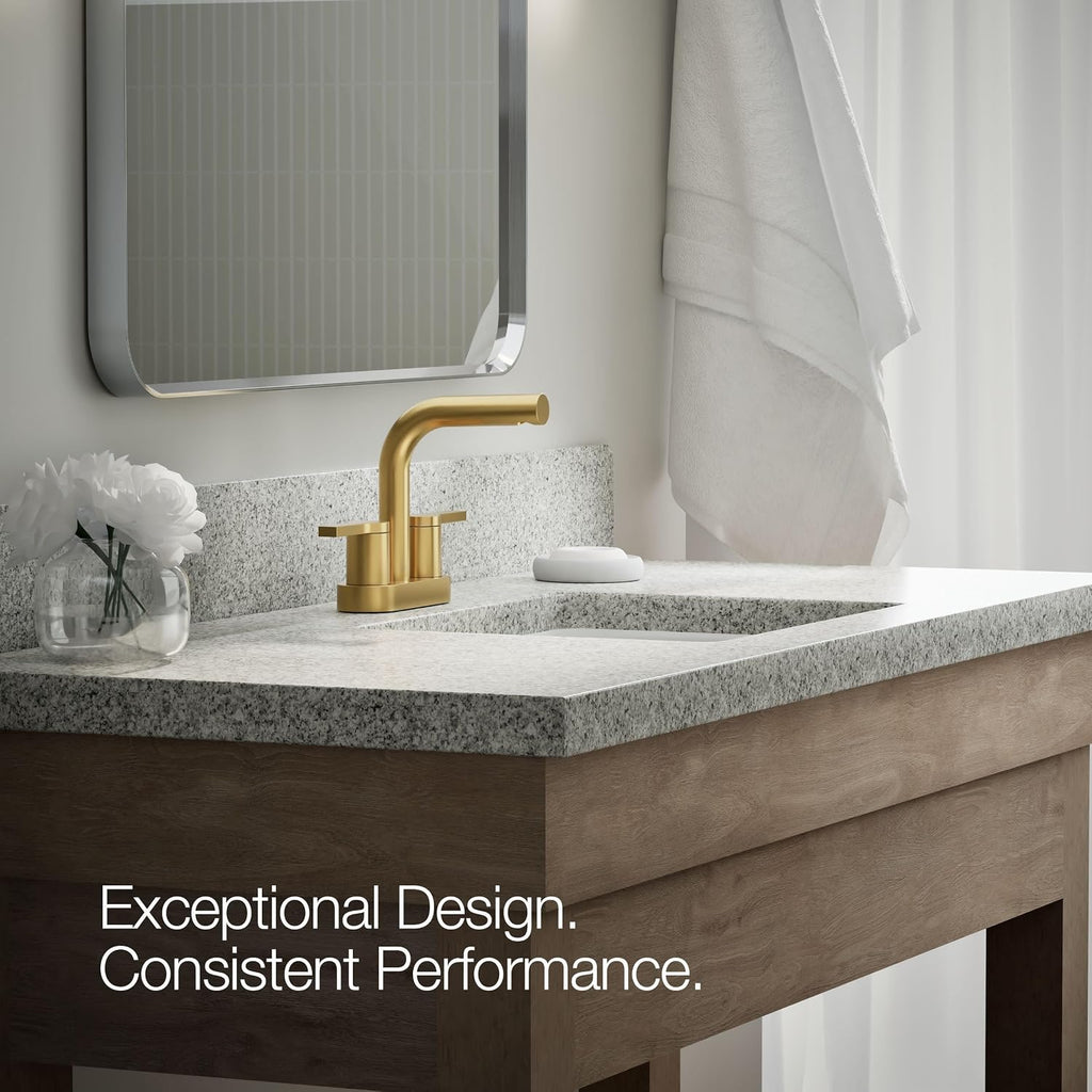 KOHLER K-33591-4N-2MB Elate® Centerset Bathroom Sink Faucet, Durable Brass, Contemporary Look, Easy Maintenance, Bathroom Faucets, 0.5 GPM, Vibrant Brushed Moderne Brass