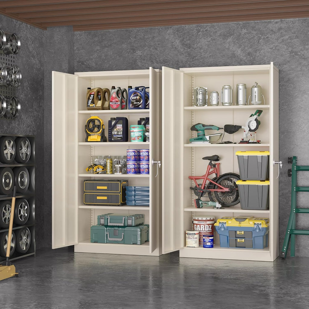 Greenvelly Garage Storage Cabinet,72' Metal Cabinet with 2 Doors and 4 Shelves,Steel File Cabinet for Home Office, Garage, Classroom（Grey 36' X 18'）