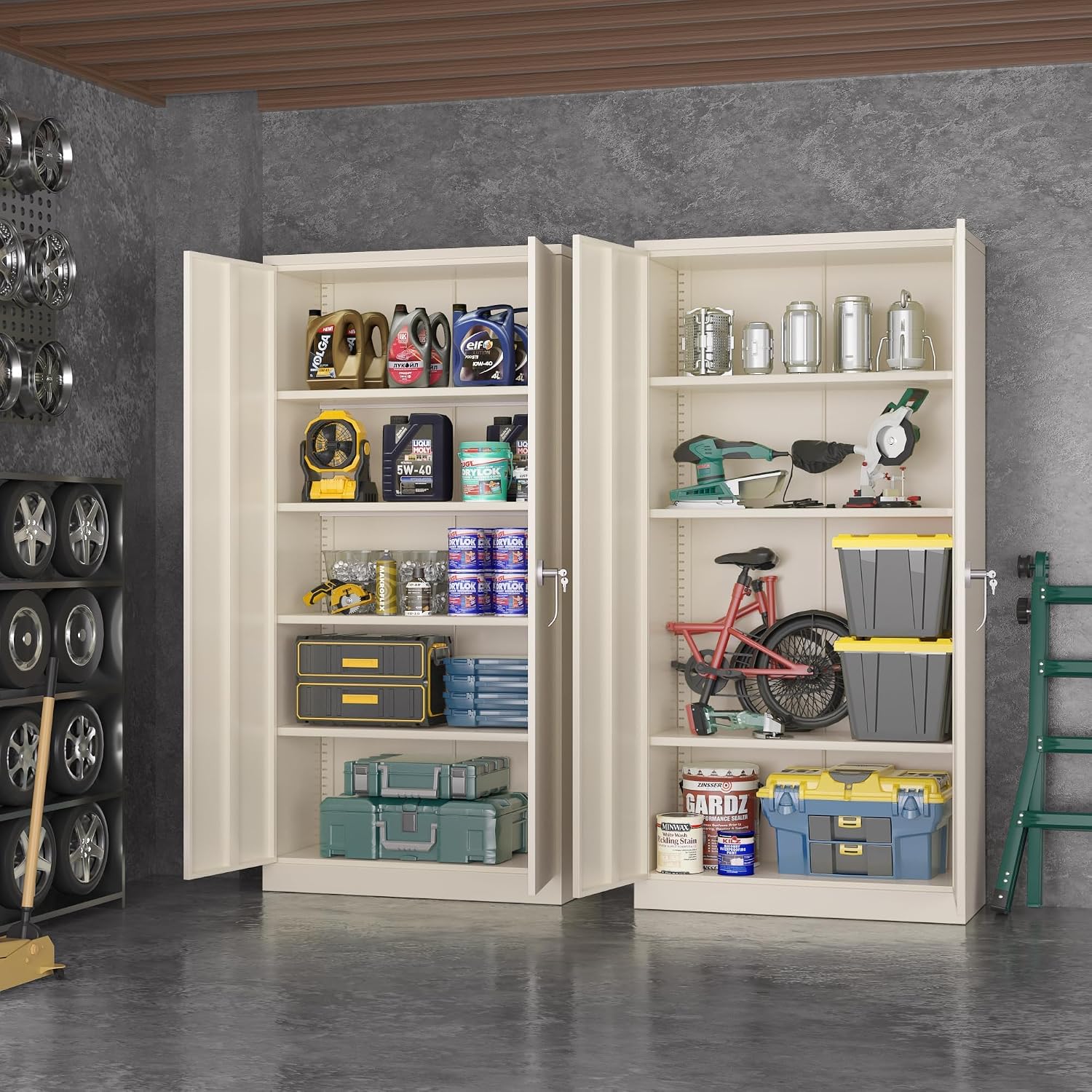 Greenvelly Garage Storage Cabinet,72' Metal Cabinet with 2 Doors and 4 Shelves,Steel File Cabinet for Home Office, Garage, Classroom（Grey 36' X 18'）