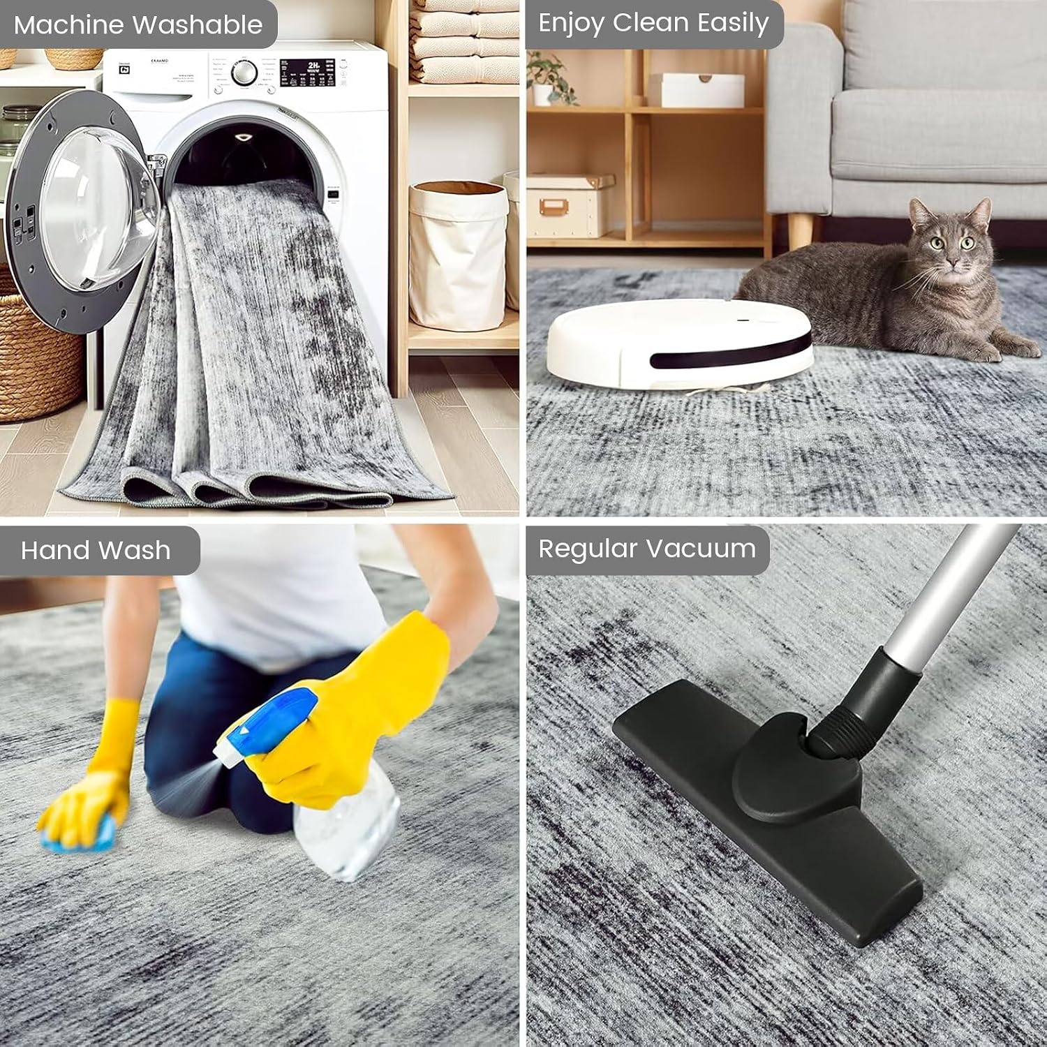 Toneed Abstract Area Rug 9x12 Modern Washable Rug Soft Non Slip Rug Low Pile for Bedroom Living Room Dining Room Grey
