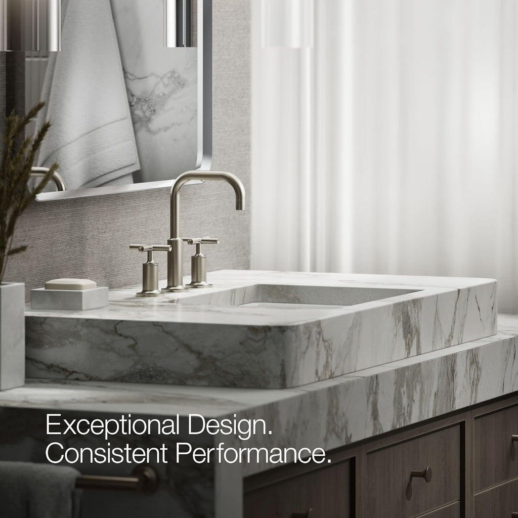 KOHLER K-14406-3-BN Purist® Widespread Bathroom Sink Faucet, Bathroom Faucets, 3-Hole with Low Cross Handles, 1.2 GPM, Vibrant Brushed Nickel