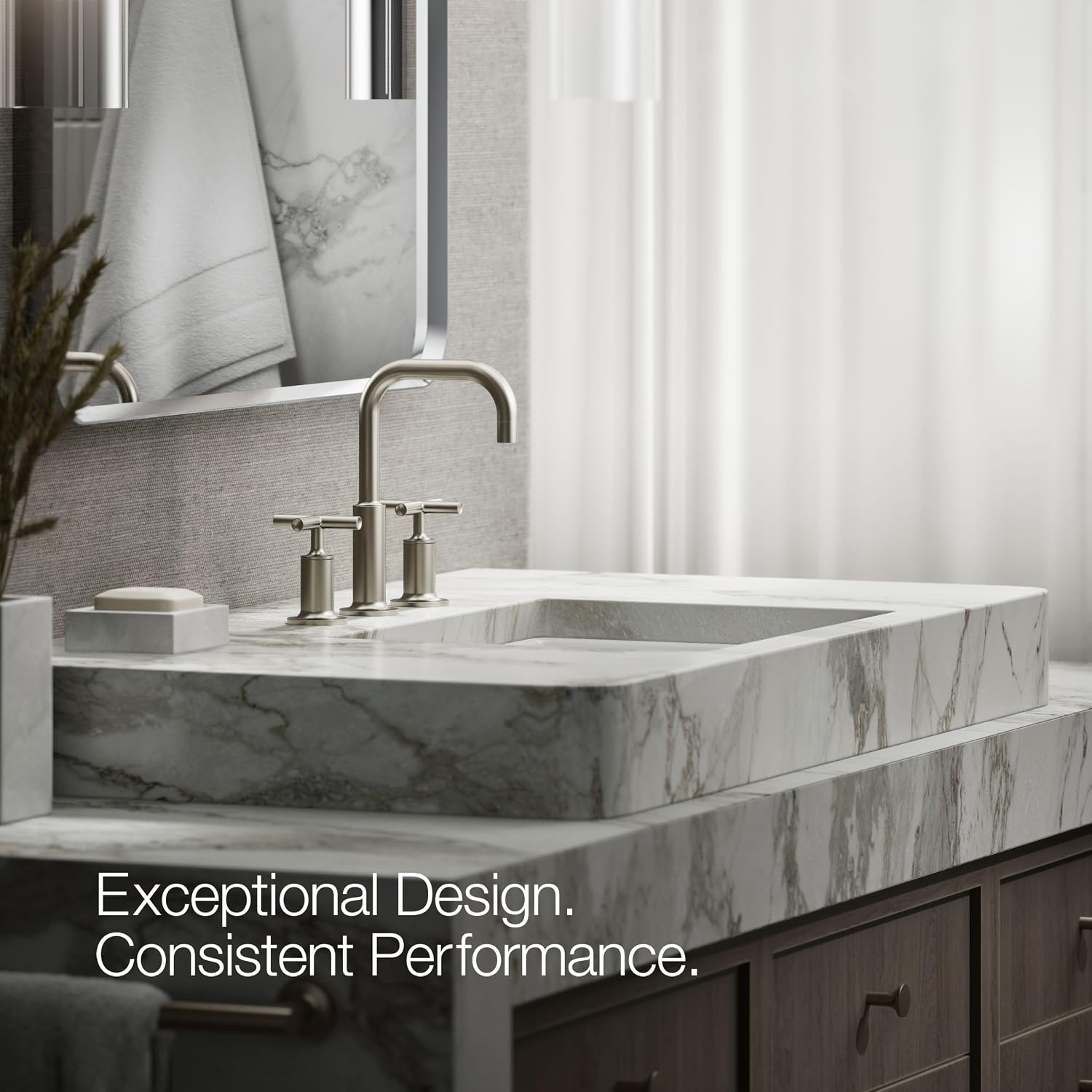 KOHLER K-14406-3-BN Purist® Widespread Bathroom Sink Faucet, Bathroom Faucets, 3-Hole with Low Cross Handles, 1.2 GPM, Vibrant Brushed Nickel