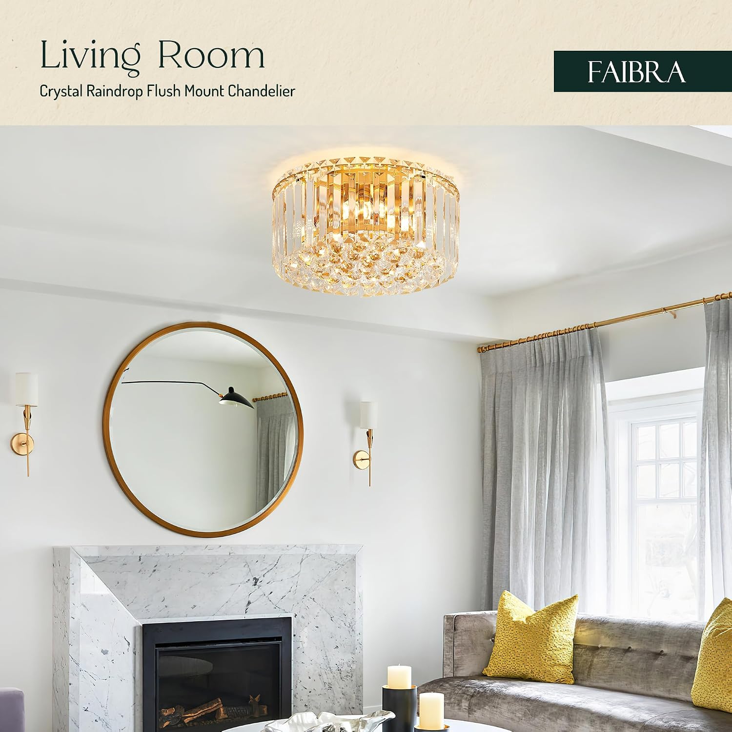 12.6' Gold K9 Crystal Raindrop Flush Mount Ceiling Light, Modern Chandelier, Round Luxury Light Fixture for Dining Room, Bedroom, Hallway, Kitchen Island & Living Room