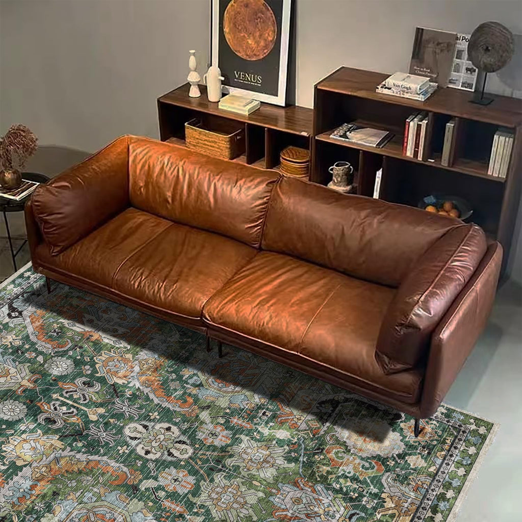 RUGSURE Washable Area Rugs - Perfect for Living Room, Bedroom, Kids Room, Nursery - Stain & Water Resistant Non-Slip, Pet & Child Friendly, Vintage Tribal Area Rugs (Green, 9' x 12')