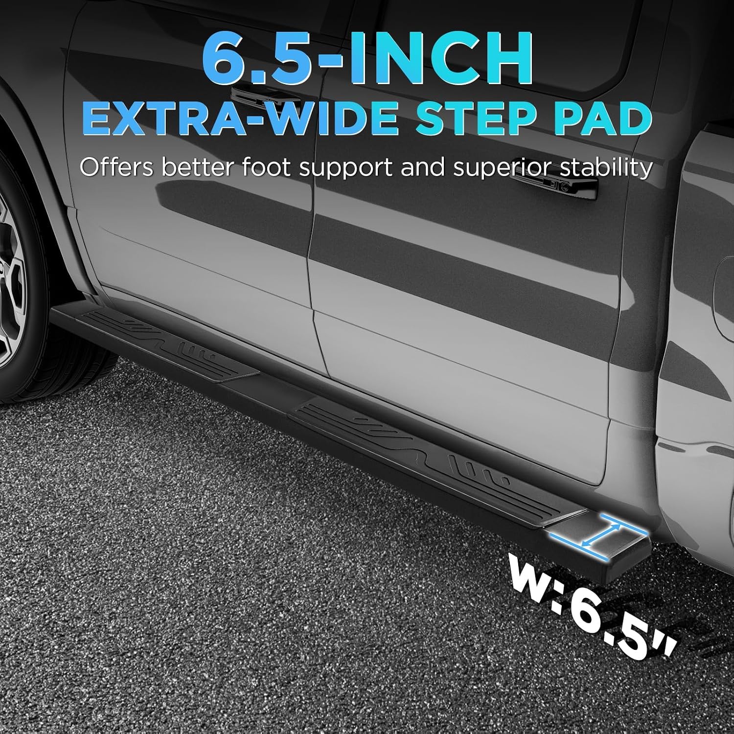 PZ 6.5' Running Boards Compatible with 2015-2026 Chevy Colorado/GMC Canyon Crew Cab, Black Aluminum Alloy Ridge Pattern Side Steps Nerf Bars