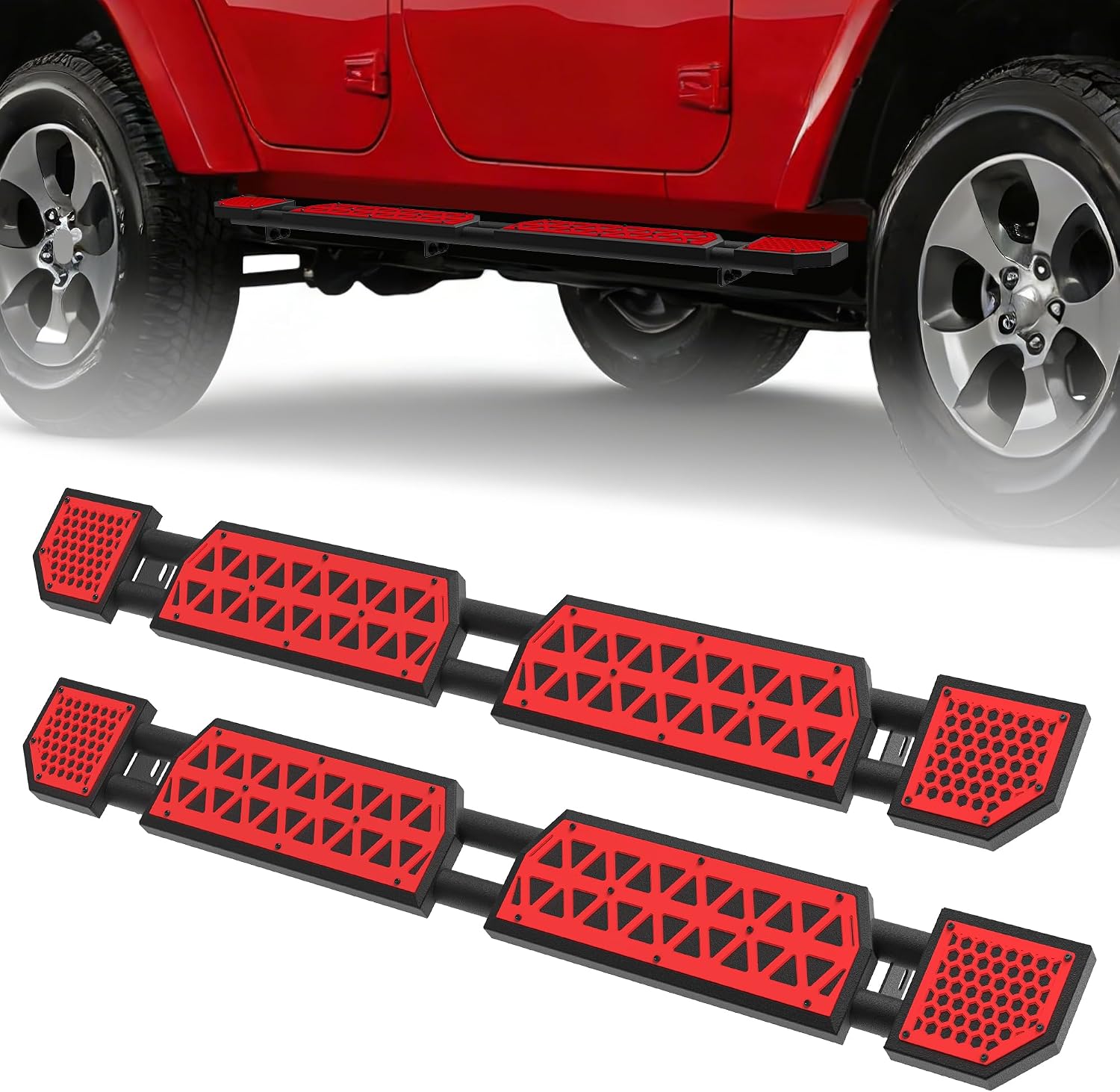 Red Running Boards fit for Jeep Wrangler JK 2007-2018 | Side steps fit for JK 4 door rock rail steps carbon steel rock sliders estribos para