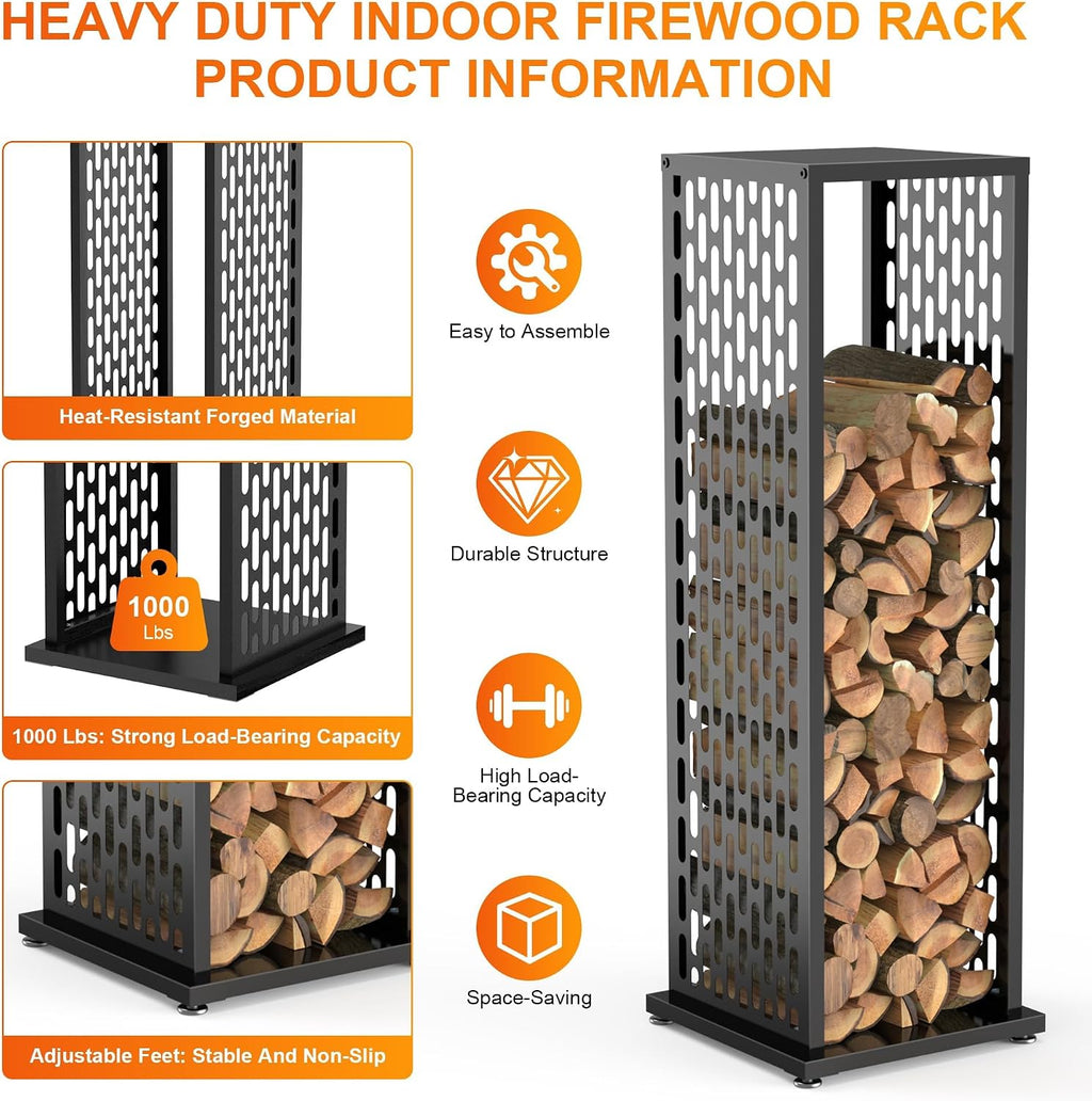 4ft Firewood Rack, Wood Stacker Firewood Outdoor, Black Metal, 1000 lbs Capacity, Indoor Decorative Wood Holder for Woodshed, Storeroom, Patio, Basement (Ellipticalhole)