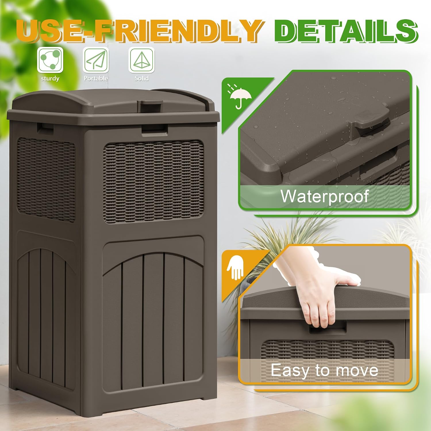 Greesum 2 Pack 33 Package Delivery Box for Outside, Waterproof Resin Garbage Bin with Lid for Hideaway, Deck, Patio, Dark Brown