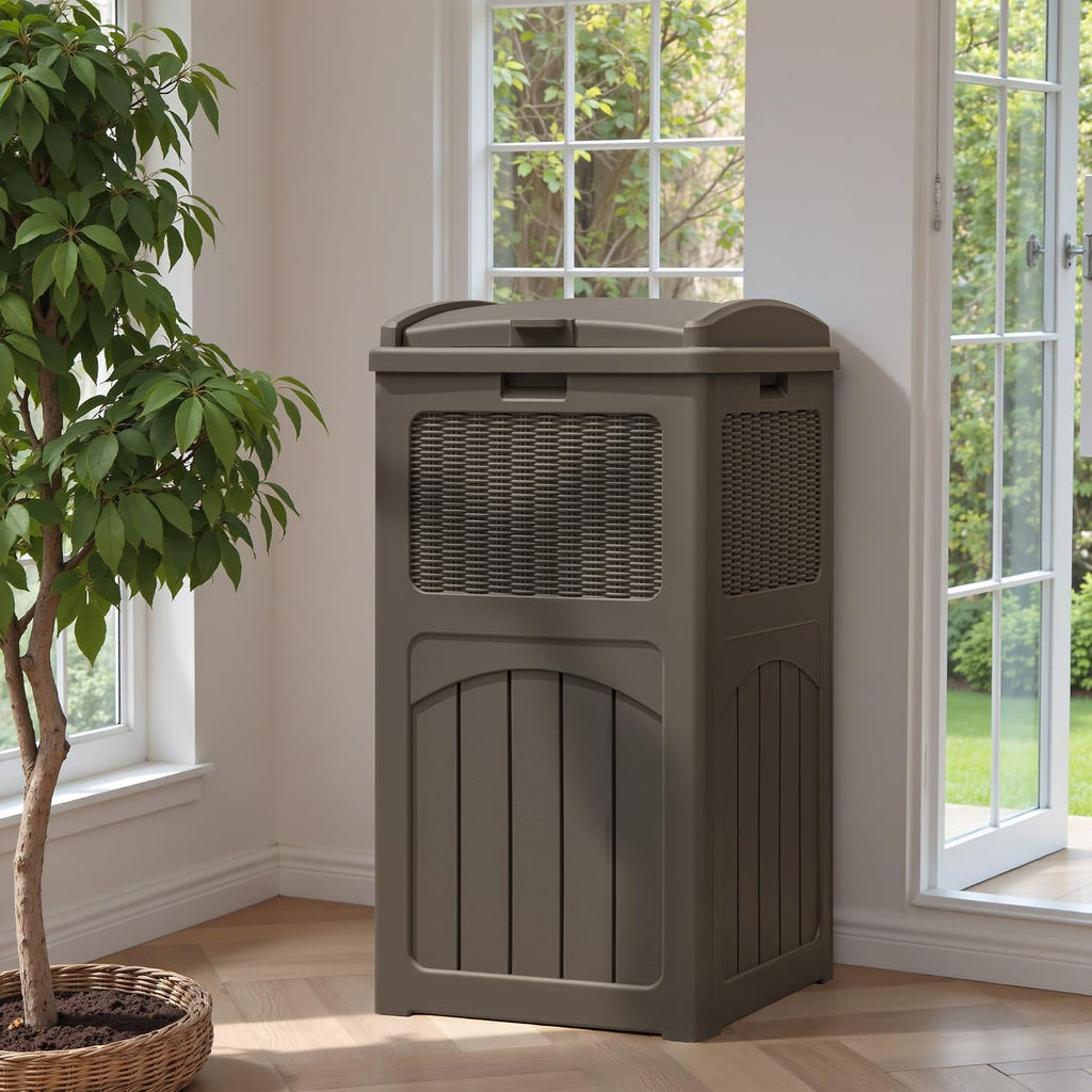 Greesum 2 Pack 33 Package Delivery Box for Outside, Waterproof Resin Garbage Bin with Lid for Hideaway, Deck, Patio, Dark Brown