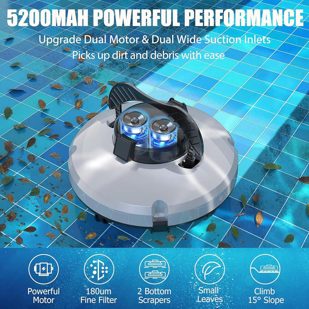Cordless Robotic Pool Cleaner, Pool Vacuum for Above Ground Pool Come, 120 Mins Running Time, Self-Parking, Pool Vacuum Inground Pools, Lightweight Pool Robot,220V