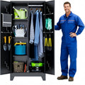 71' Outdoor Storage Cabinet – Heavy-Duty Lockable Metal Shed with Ventilated Doors, Perforated Stainless-Steel Bottom, Hanging Rod & Hooks, Easy Assembly